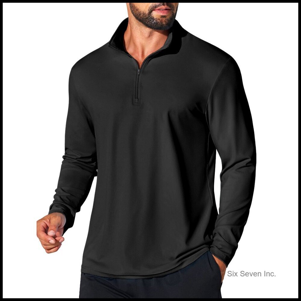 Quarter Zip Pullover Athletic Shirt Long Sleeve Sun Protection Lightweight